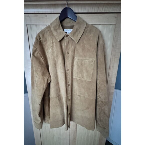 Sundance Leather Jacket Shacket Men's Tan / Brown Button Up Shirt Suede Soft XL - Picture 1 of 4